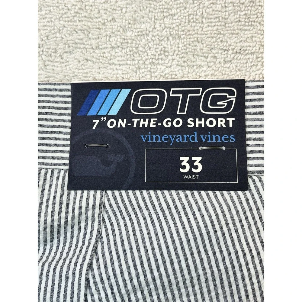 Vineyard Vines On-The-Go Seersucker Shorts Men 33 OTG Performance Navy White NWT